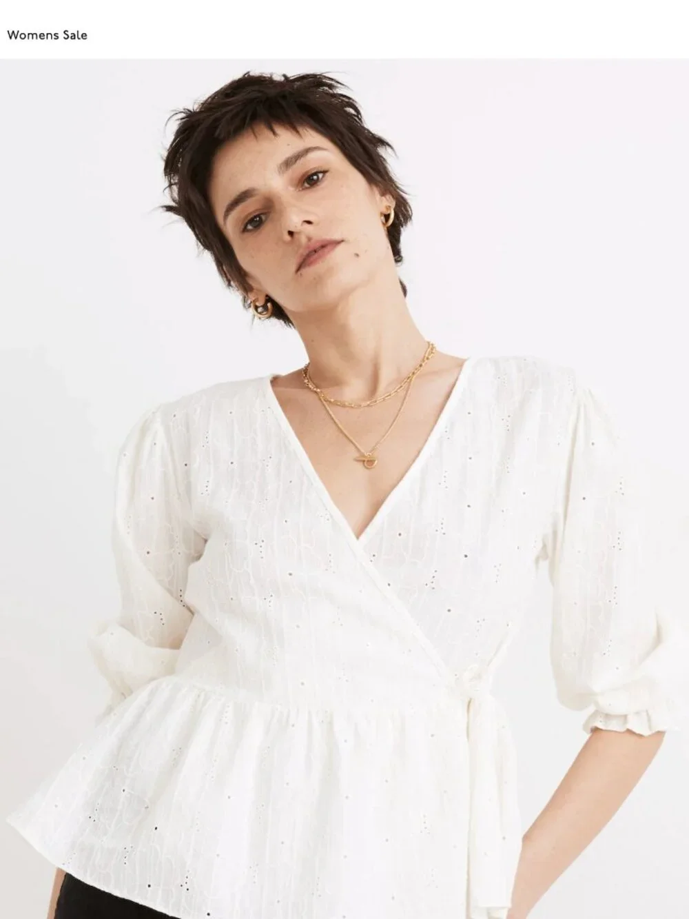 NWT Madewell Embroidered Eyelet Puff-Sleeve Peplum Wrap Top